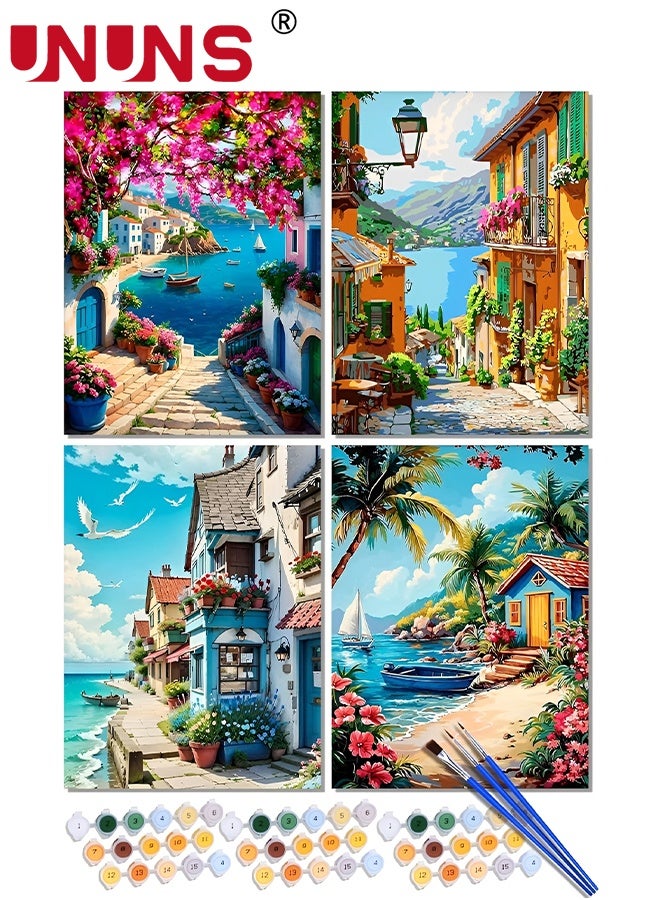 UNUNS 4 Pack DIY Paint by Number Kit,Paint by Numbers for Adults and Kids Beginner,Landscape Painting by Number Kits On Canvas, Number Artist Paint by Number Kit DIY Oil Painting Acrylic Paints Home Wall Decor(40*50cm) - Image 1